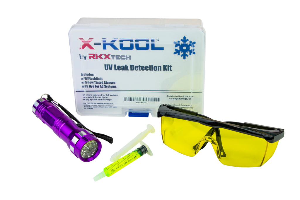 RKX X-Kool Automotive UV Leak Detection Kit with UV Flashlight, Glasses, and AC System UV dye